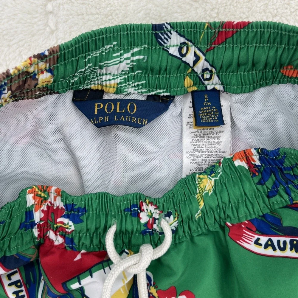 Polo Ralph Lauren Bear Swim Trunks Shorts Hawaiian Green S Maximalist EUC